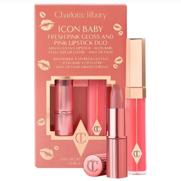 Charlotte Tilbury Icon Baby Pink Lip Gloss & Lipstick Set, NIB - Picture 1 of 5